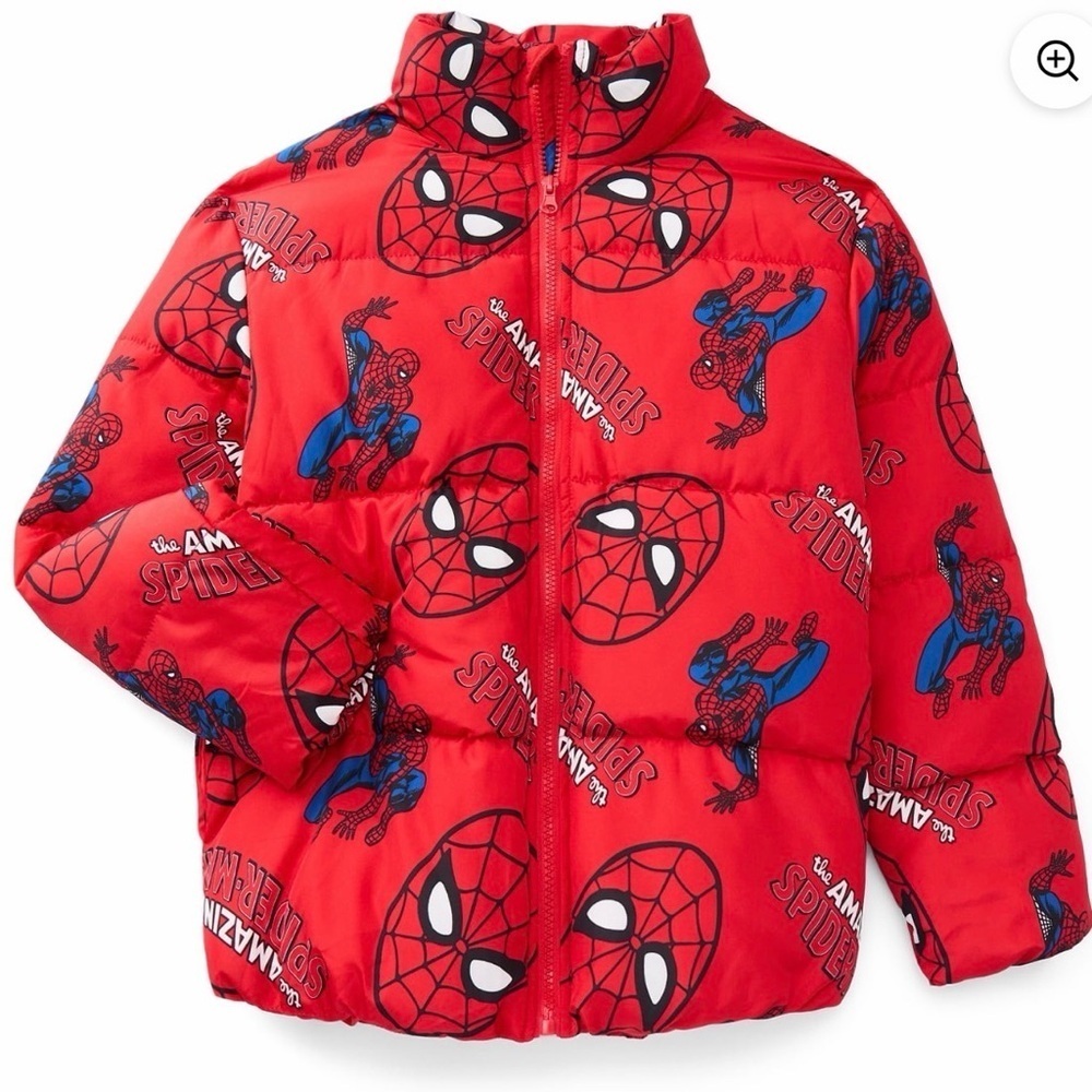 Spider-Man Little and Big Boys Graphic Zip Puffer Jacket, Lightweight, Sizes 6/7